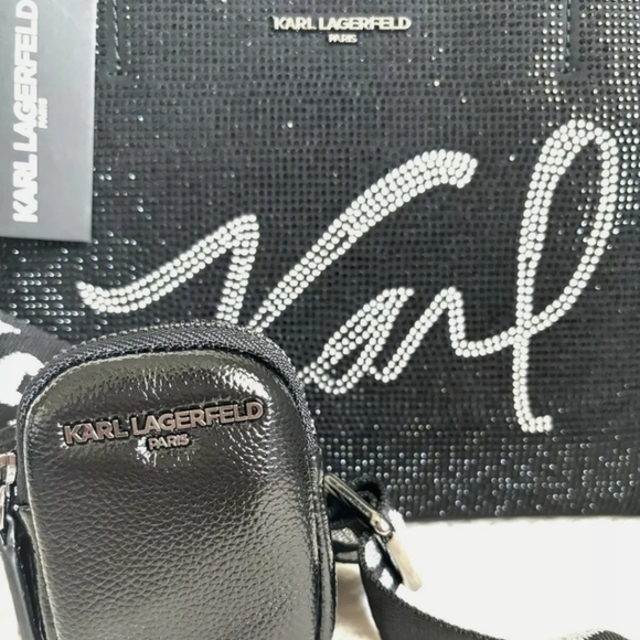🖤🔹️Karl Lagerfeld🔹️ Beautiful Maybelle rhinestone Coin Pouch GLITTER satchel - Picture 8 of 14
